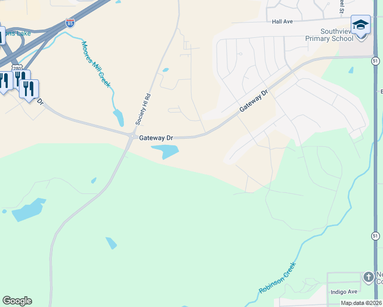 map of restaurants, bars, coffee shops, grocery stores, and more near Gateway Drive in Opelika
