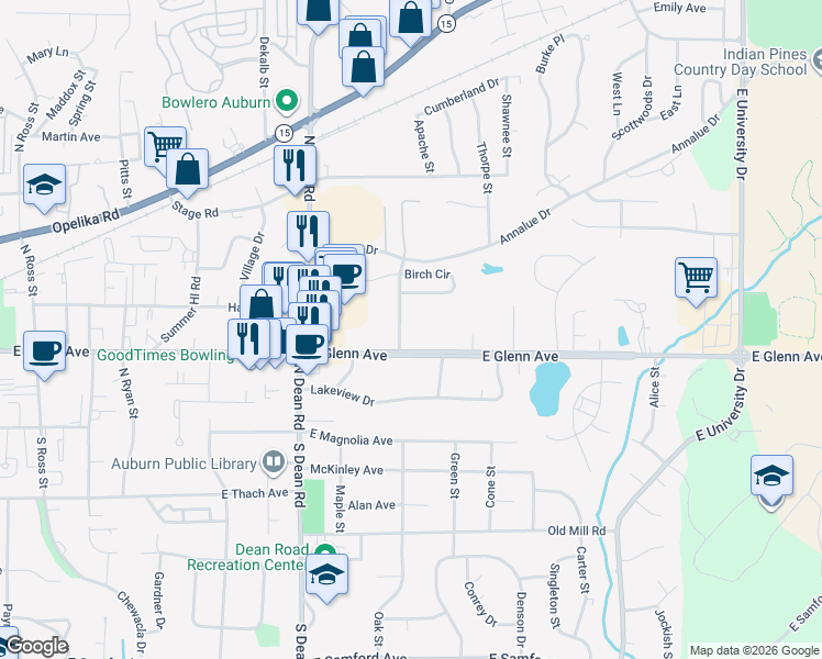 map of restaurants, bars, coffee shops, grocery stores, and more near 309-313 Cherry St in Auburn
