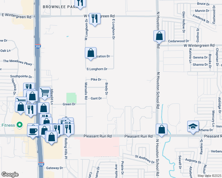 map of restaurants, bars, coffee shops, grocery stores, and more near 2712 McKinney Drive in Lancaster