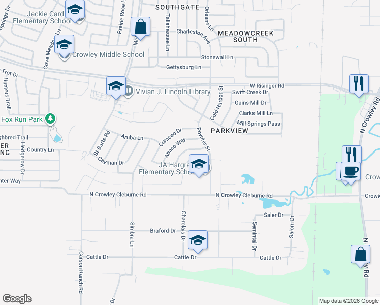 map of restaurants, bars, coffee shops, grocery stores, and more near 9153 Abaco Way in Fort Worth