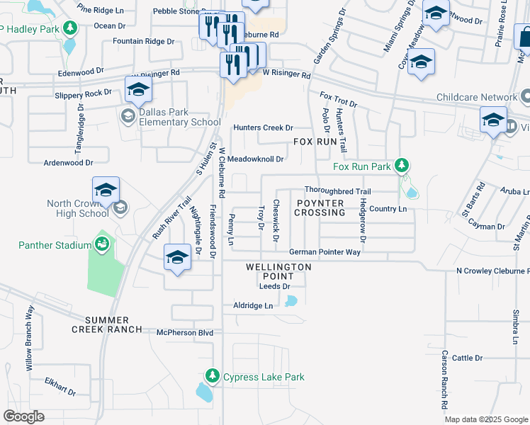 map of restaurants, bars, coffee shops, grocery stores, and more near 9101 Troy Drive in Fort Worth