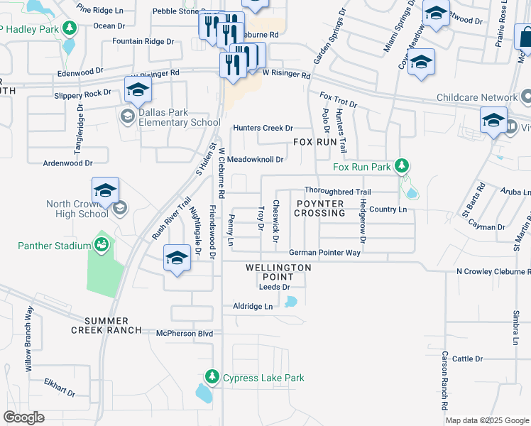 map of restaurants, bars, coffee shops, grocery stores, and more near 9101 Troy Drive in Fort Worth