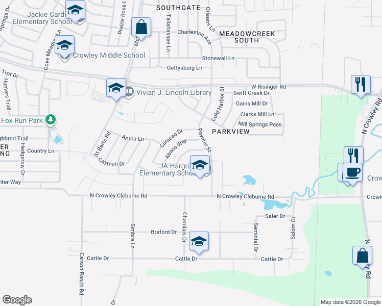 map of restaurants, bars, coffee shops, grocery stores, and more near 9153 Abaco Way in Fort Worth