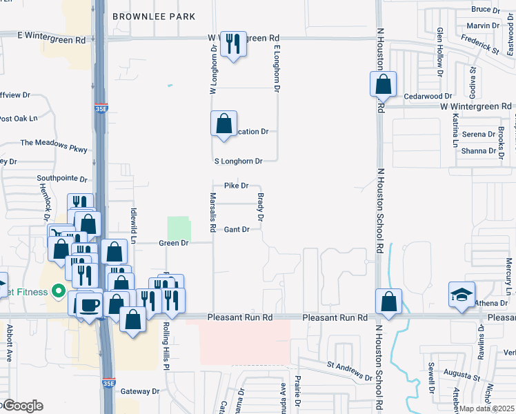 map of restaurants, bars, coffee shops, grocery stores, and more near 2712 McKinney Drive in Lancaster