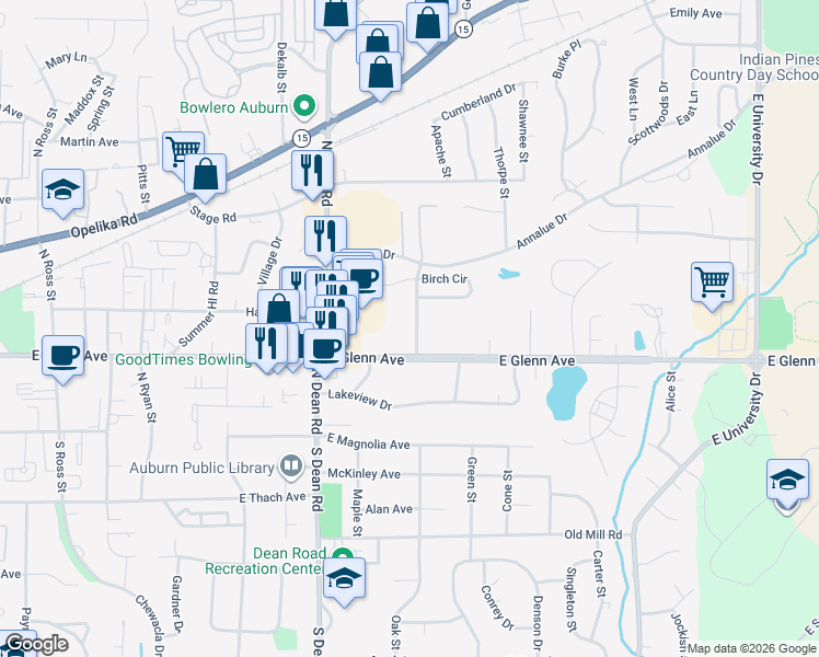 map of restaurants, bars, coffee shops, grocery stores, and more near 309 Cherry Street in Auburn