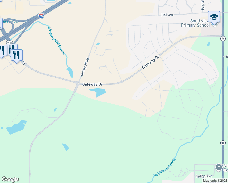 map of restaurants, bars, coffee shops, grocery stores, and more near 3125 Wyndham Industrial Drive in Opelika