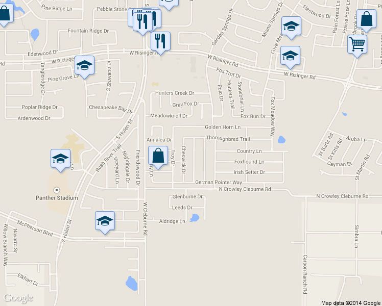 map of restaurants, bars, coffee shops, grocery stores, and more near 9028 Old Clydesdale Dr in Fort Worth