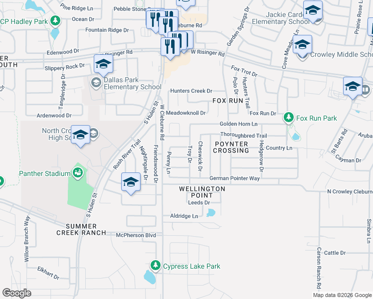 map of restaurants, bars, coffee shops, grocery stores, and more near 9101 Troy Drive in Fort Worth