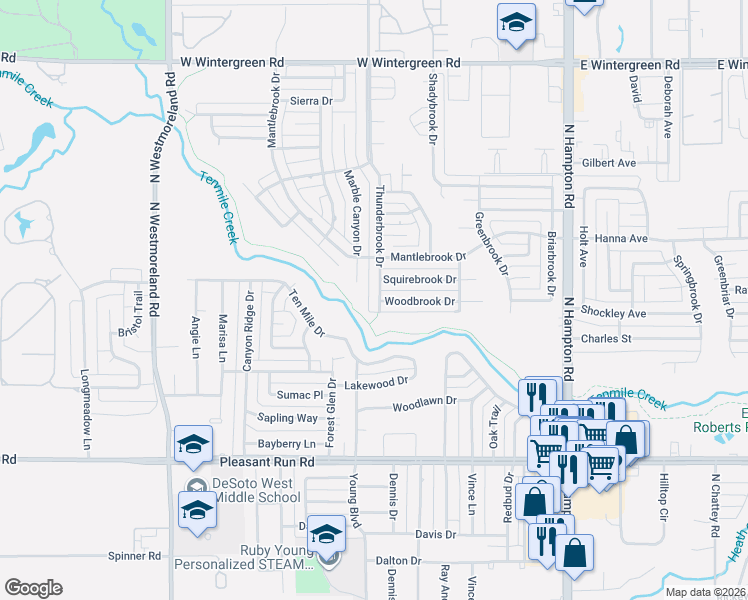 map of restaurants, bars, coffee shops, grocery stores, and more near 1219 Thunderbrook Drive in DeSoto