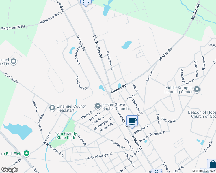 map of restaurants, bars, coffee shops, grocery stores, and more near 636 North Main Street in Swainsboro
