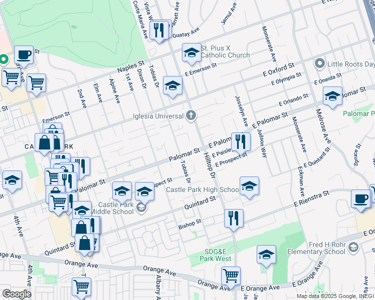 map of restaurants, bars, coffee shops, grocery stores, and more near 33 Palomar Street in Chula Vista