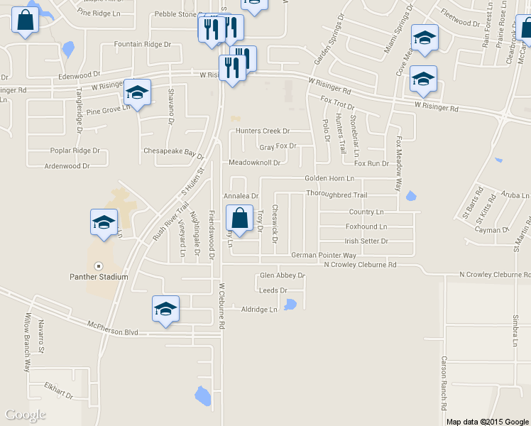 map of restaurants, bars, coffee shops, grocery stores, and more near 9101 Troy Drive in Fort Worth