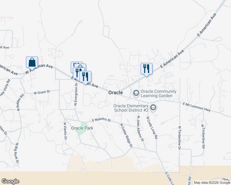 map of restaurants, bars, coffee shops, grocery stores, and more near in Oracle