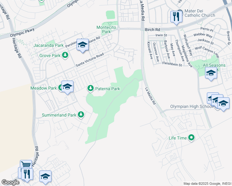 map of restaurants, bars, coffee shops, grocery stores, and more near Wueste Road in Chula Vista