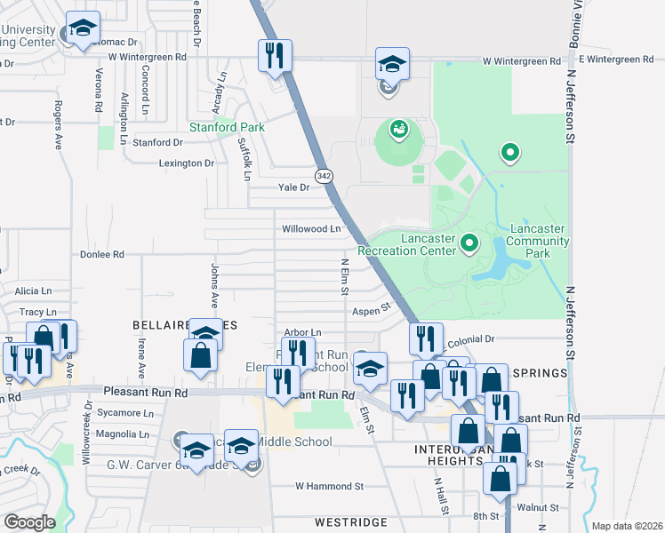 map of restaurants, bars, coffee shops, grocery stores, and more near 409 Lindenwood Drive in Lancaster