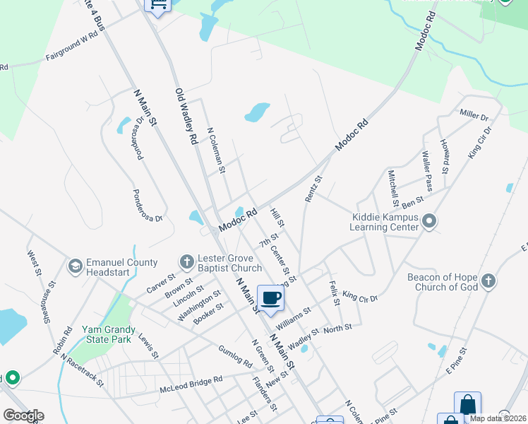 map of restaurants, bars, coffee shops, grocery stores, and more near 310 Modoc Road in Swainsboro