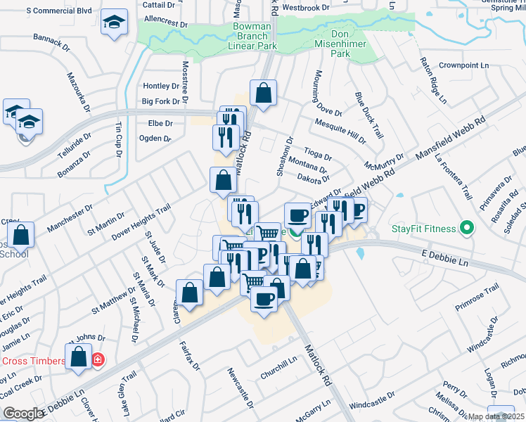 map of restaurants, bars, coffee shops, grocery stores, and more near 107 Adirondack Trail in Arlington