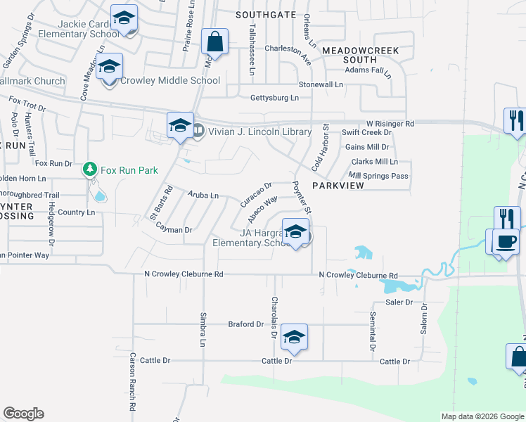 map of restaurants, bars, coffee shops, grocery stores, and more near 9153 Abaco Way in Fort Worth