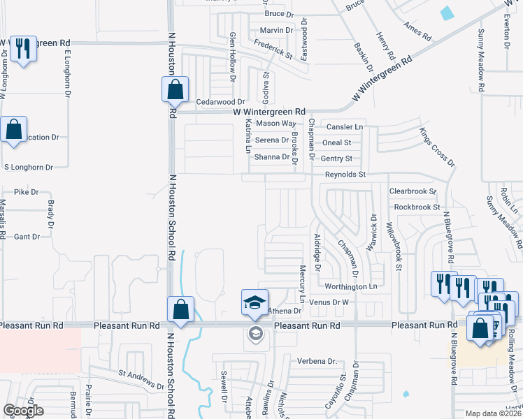 map of restaurants, bars, coffee shops, grocery stores, and more near 1533 Chapman Drive in Lancaster