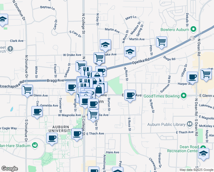 map of restaurants, bars, coffee shops, grocery stores, and more near 218 Ford Court in Auburn