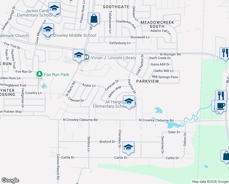 map of restaurants, bars, coffee shops, grocery stores, and more near 9153 Abaco Way in Fort Worth