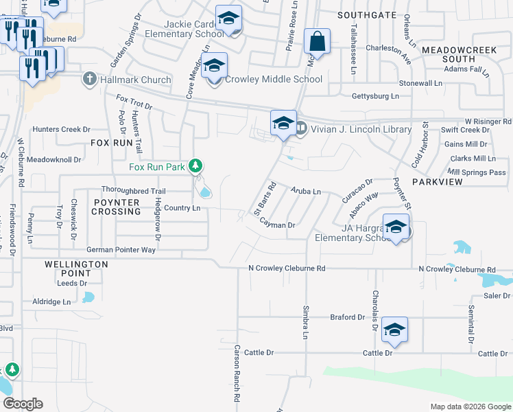 map of restaurants, bars, coffee shops, grocery stores, and more near 9152 Saint Barts Road in Fort Worth