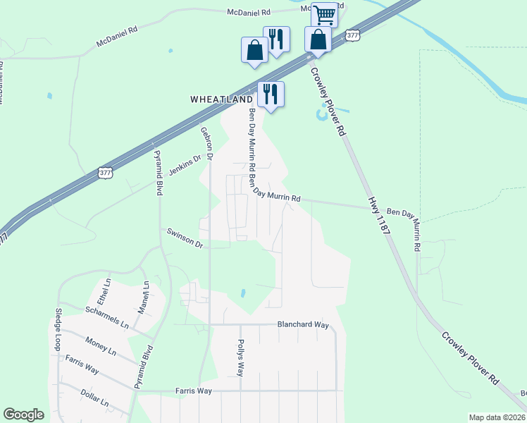 map of restaurants, bars, coffee shops, grocery stores, and more near 5138 Ben Day Murrin Road in Fort Worth