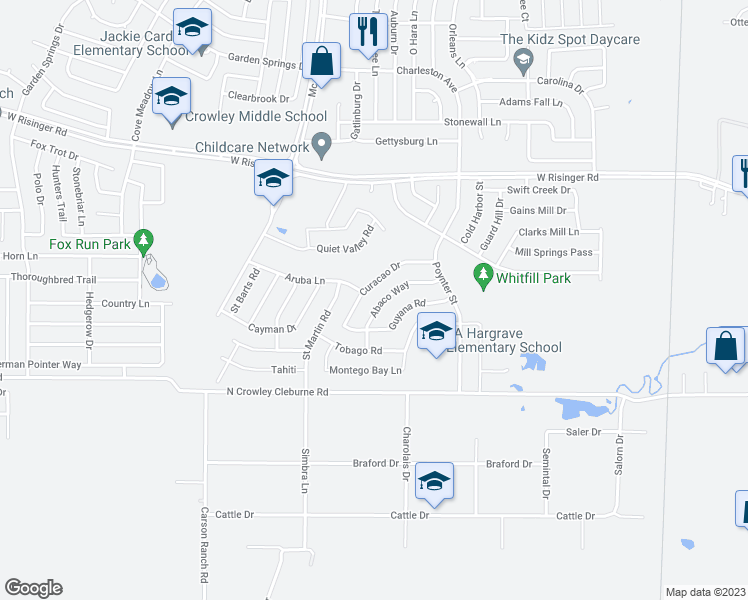 map of restaurants, bars, coffee shops, grocery stores, and more near 9217 Abaco Way in Fort Worth