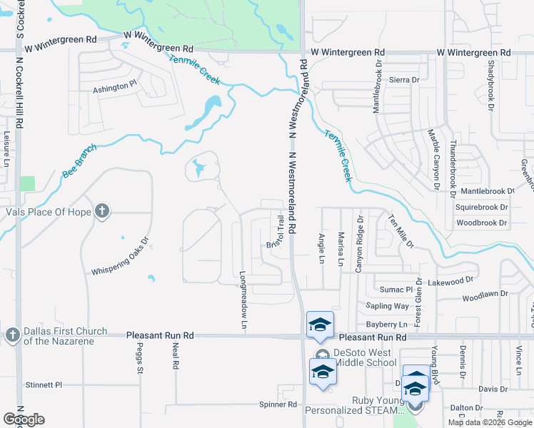 map of restaurants, bars, coffee shops, grocery stores, and more near 1123 Bristol Trail in DeSoto