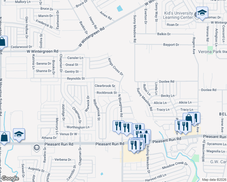 map of restaurants, bars, coffee shops, grocery stores, and more near 1413 Rockbrook Street in Lancaster