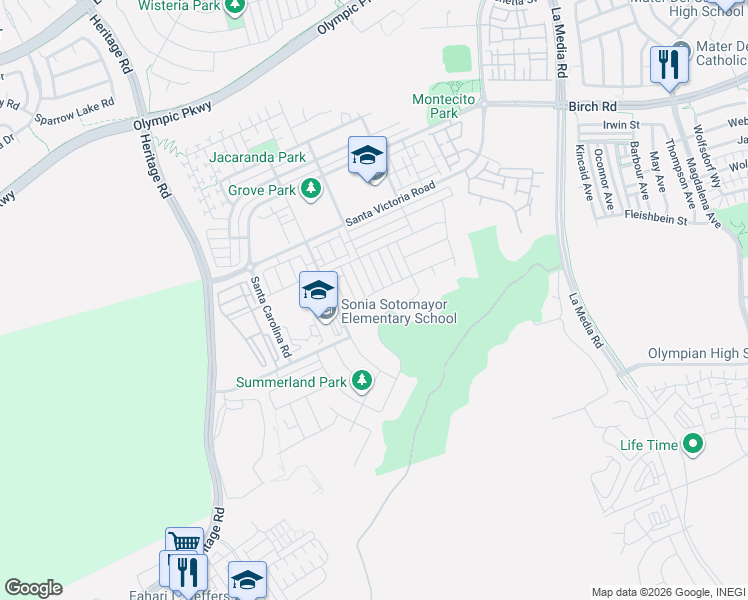 map of restaurants, bars, coffee shops, grocery stores, and more near 1318 Stearns Wharf Road in Chula Vista