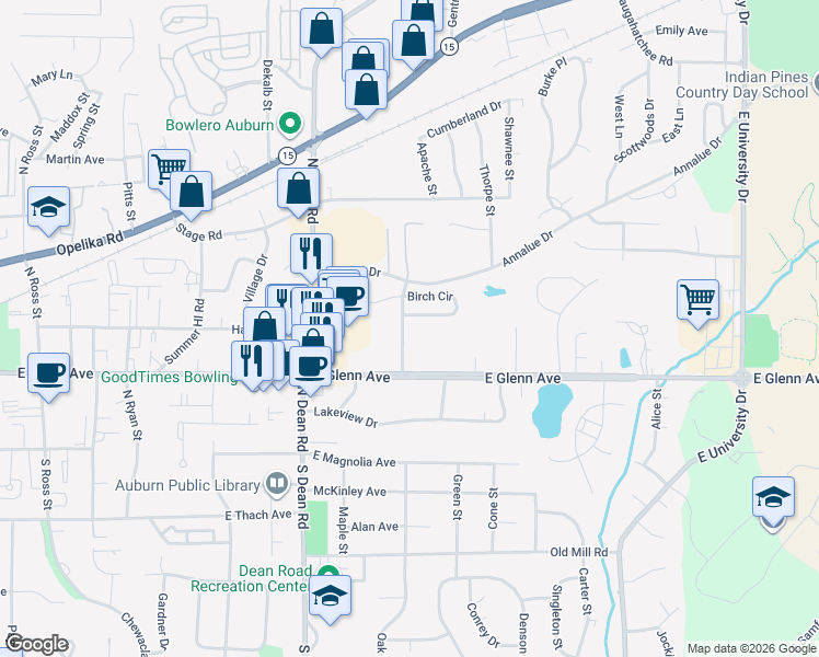 map of restaurants, bars, coffee shops, grocery stores, and more near 309-313 Cherry St in Auburn