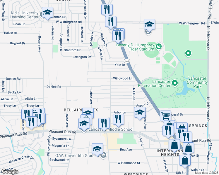 map of restaurants, bars, coffee shops, grocery stores, and more near 701 Lindenwood Drive in Lancaster