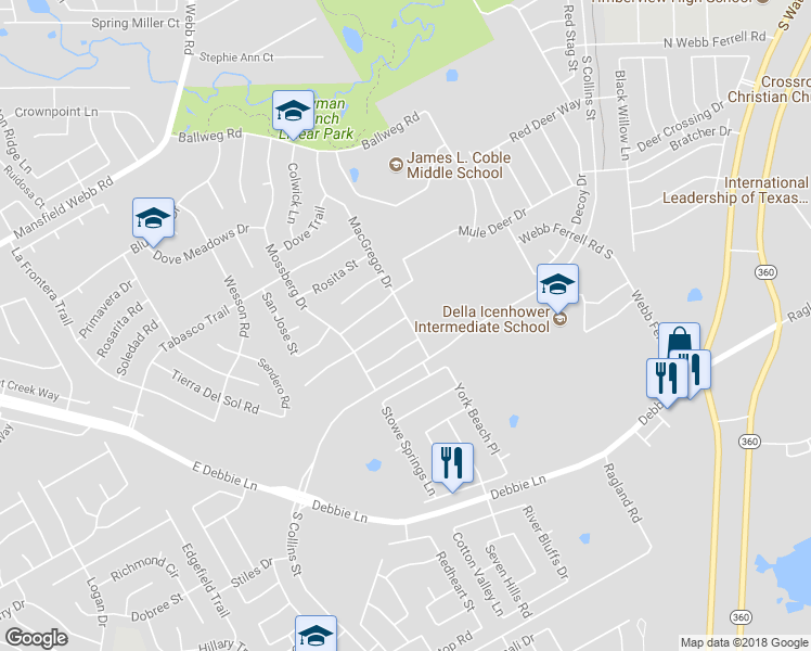 map of restaurants, bars, coffee shops, grocery stores, and more near 948 Mazatlan Drive in Arlington