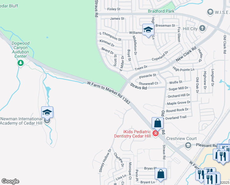 map of restaurants, bars, coffee shops, grocery stores, and more near West Farm to Market Road 1382 in Cedar Hill