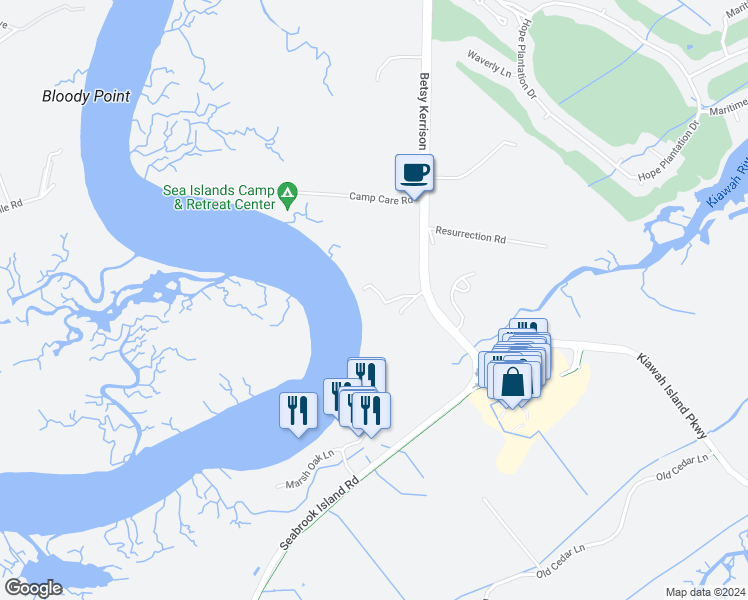map of restaurants, bars, coffee shops, grocery stores, and more near 4474 Betsy Kerrison Parkway in Johns Island
