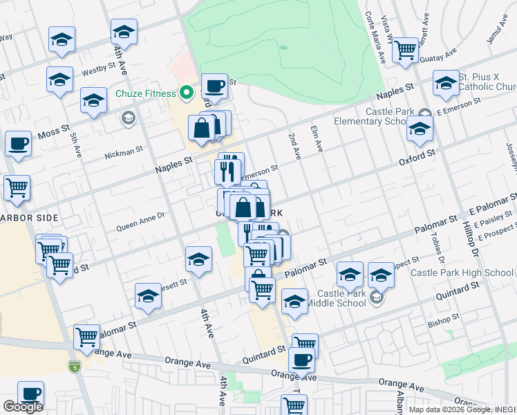 map of restaurants, bars, coffee shops, grocery stores, and more near 1203 3rd Avenue in Chula Vista