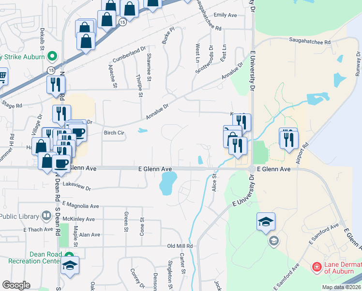 map of restaurants, bars, coffee shops, grocery stores, and more near 284 Ivy Lane in Auburn