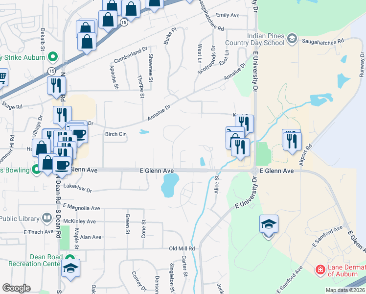 map of restaurants, bars, coffee shops, grocery stores, and more near 284 Ivy Lane in Auburn