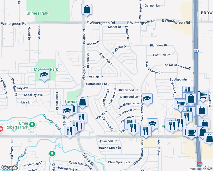 map of restaurants, bars, coffee shops, grocery stores, and more near 1161 Shadywood Lane in DeSoto