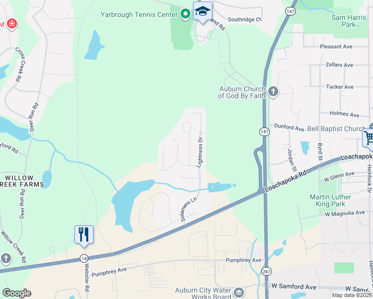 map of restaurants, bars, coffee shops, grocery stores, and more near 300 Solamere Lane in Auburn