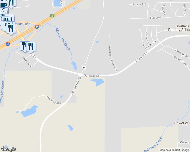 map of restaurants, bars, coffee shops, grocery stores, and more near Gateway Dr in Opelika