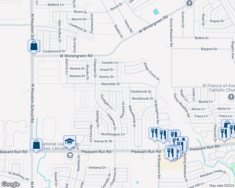 map of restaurants, bars, coffee shops, grocery stores, and more near 1558 Aberdeen Drive in Lancaster