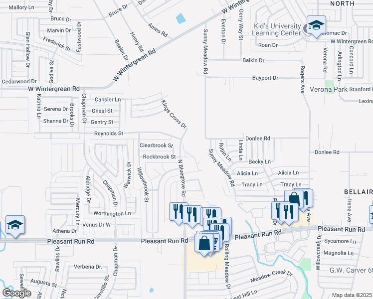 map of restaurants, bars, coffee shops, grocery stores, and more near 1600 North Bluegrove Road in Lancaster