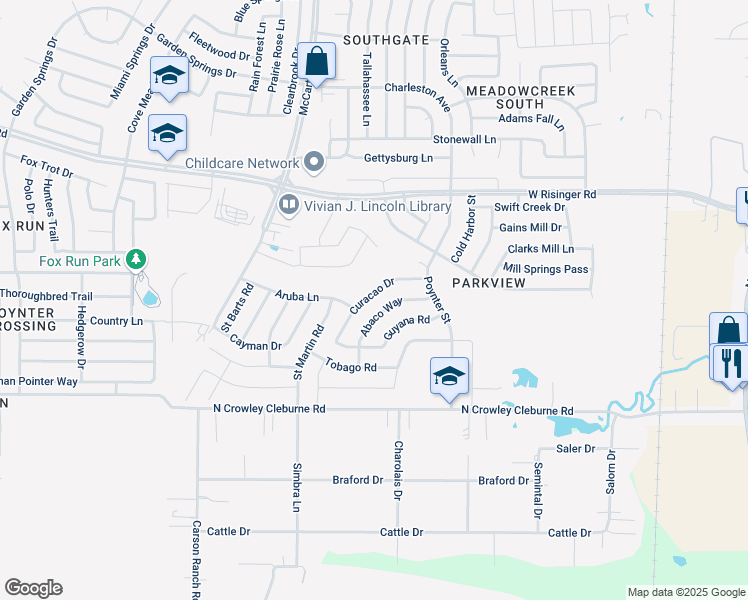 map of restaurants, bars, coffee shops, grocery stores, and more near 9124 Curacao Drive in Fort Worth