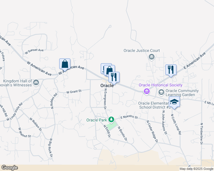 map of restaurants, bars, coffee shops, grocery stores, and more near in Oracle