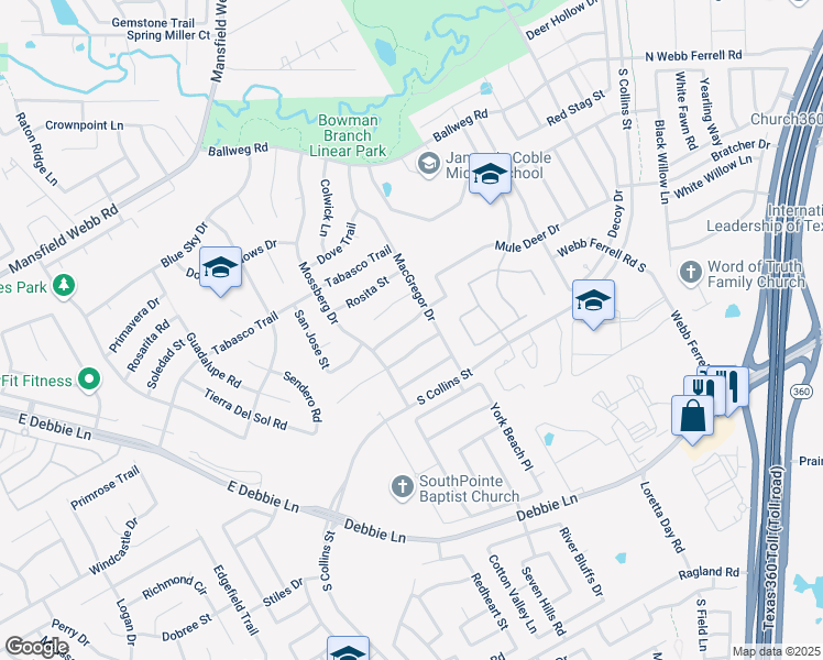 map of restaurants, bars, coffee shops, grocery stores, and more near 944 Zachary Drive in Arlington