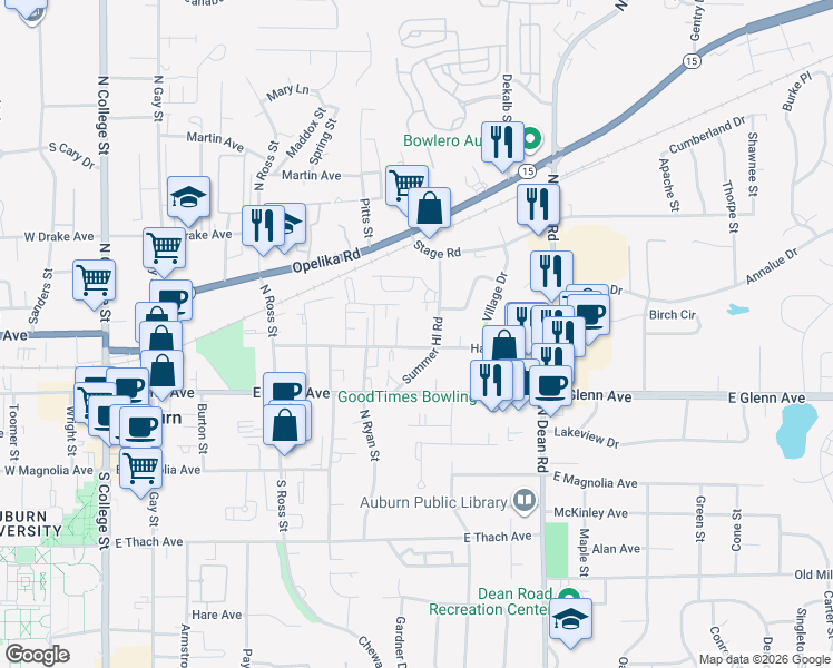map of restaurants, bars, coffee shops, grocery stores, and more near 316 Gidden Street in Auburn