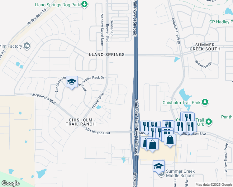map of restaurants, bars, coffee shops, grocery stores, and more near 8901 Brewer Boulevard in Fort Worth