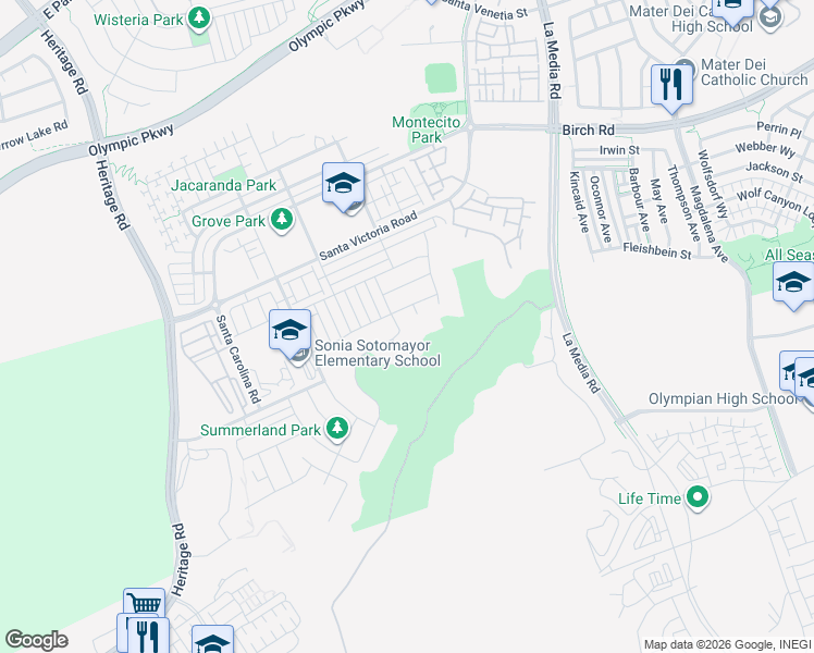 map of restaurants, bars, coffee shops, grocery stores, and more near 1715 Paterna Drive in Chula Vista